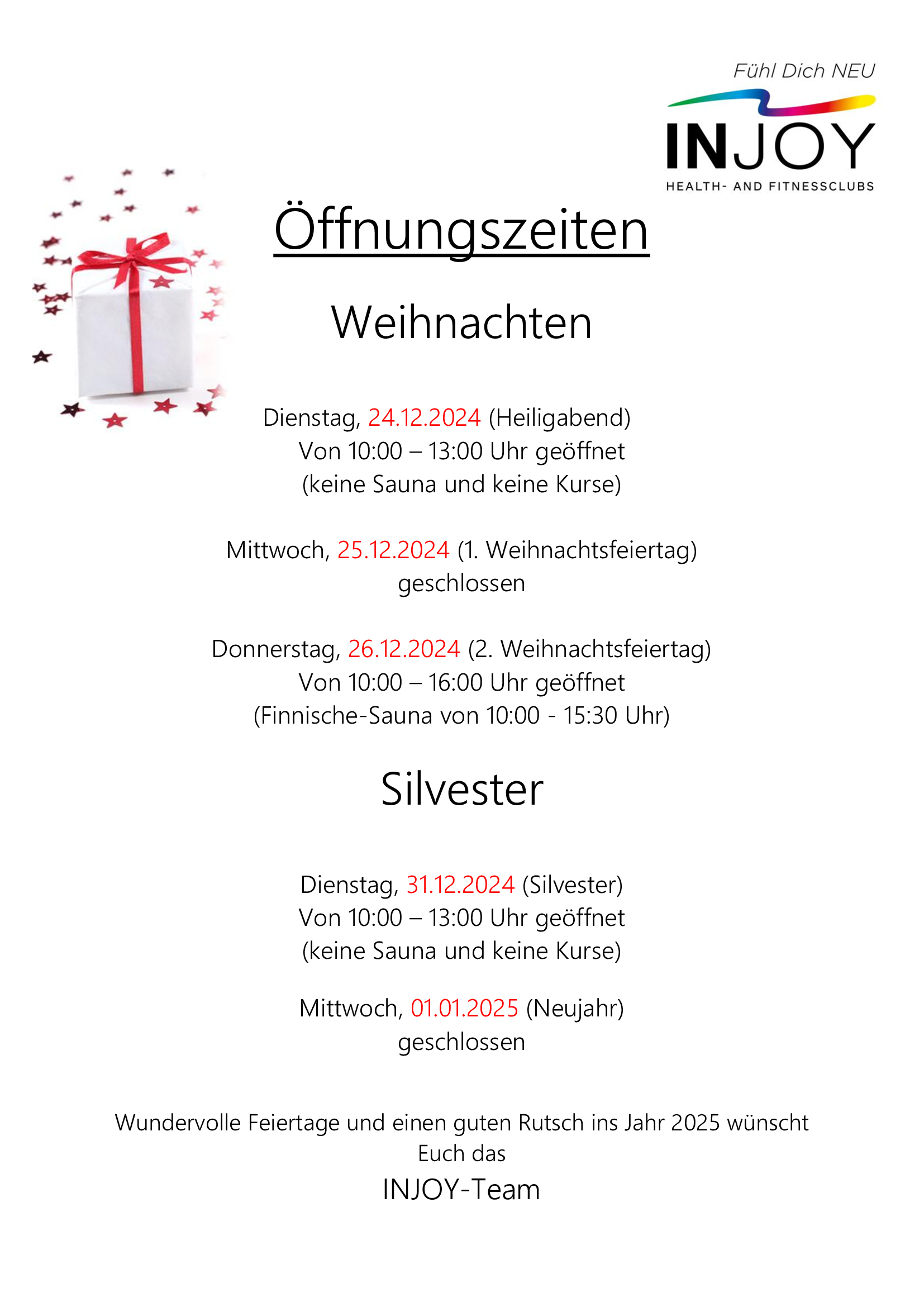 Öffnungszeiten Feiertage